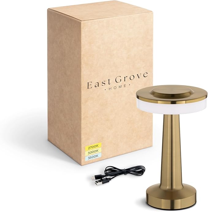 Radiance LED Cordless USB-C Re-Chargeable Desk Lamp, 5200mAh Battery Operated with 3 Color Temperature 2700K-3000K-3500K and Fingertip Touch On/Off Plus Dimming in Satin Brass