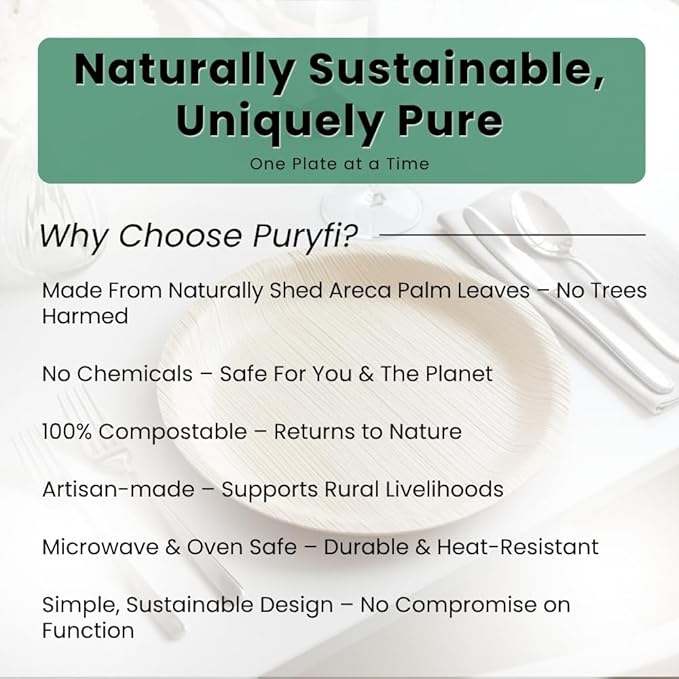 8 Inch Disposable Square Palm Leaf Plates. Eco Friendly Party Plates. Heavy Duty Party, Catering Plates. 100% Compostable & Biodegradable than Bamboo, Wood, Paper, or Plastic (Pack of 25)