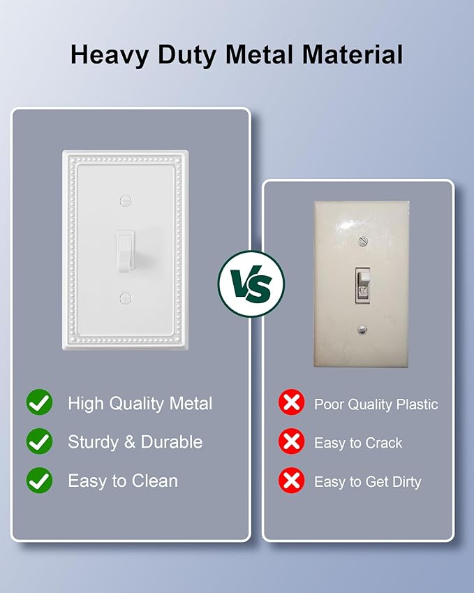 2-Pack Single Toggle Light Switch Cover Plate, Pearls Decorative Switch Plate Covers, Pure White 1 Gang Metal Wall Plate, Corrosion Resistant