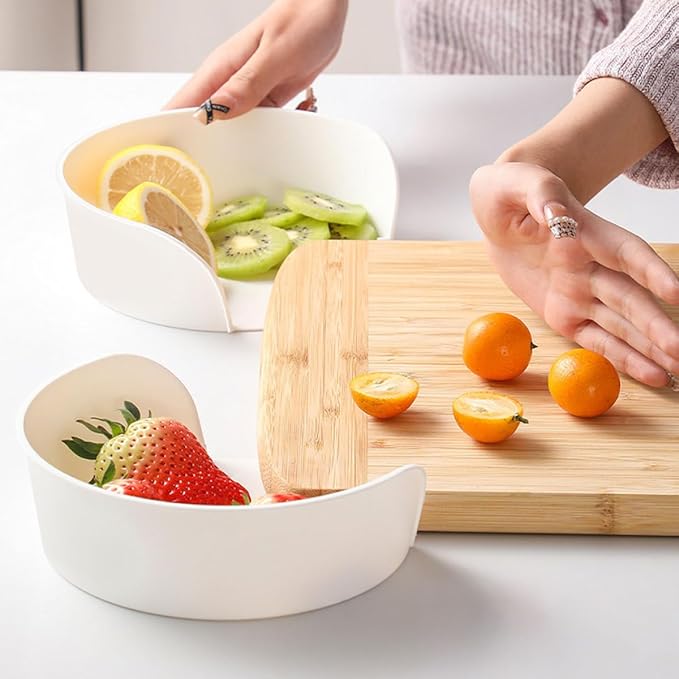ARTIBETTER Japanese Style Stackable Food Serving Plates 4pcs Set, Large Mouth-open Prep and Hot Pot Tray for Vegetable and Fruit Serving, Dining Tableware for Family Meals