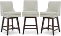 CHITA Counter Height Swivel Bar Stools Set of 3, FSC Certified Upholstered Faux Leather Barstool Chairs with Back, 26.8" H Seat Height, PU Leather in Creamy Grey