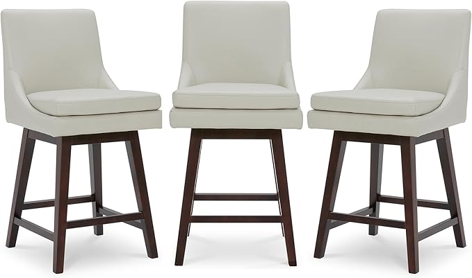 CHITA Counter Height Swivel Bar Stools Set of 3, FSC Certified Upholstered Faux Leather Barstool Chairs with Back, 26.8" H Seat Height, PU Leather in Creamy Grey
