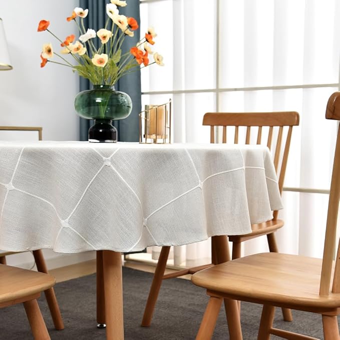Zobesta White Round Tablecloth Christmas Round Table Cover 53 Inch, Circle Table Cloth Washable Farmhouse Tablecloth for Kitchen, Party, Picnic, Outdoor