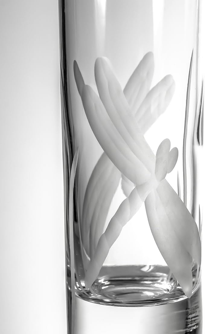 Rolf Glass Dragonfly Shot Glass | 2.5oz Engraved Glass Cordial | Elegant Spring Design | Lead-Free and Diamond-Wheel-Engraved | Made in the USA | Set of 4