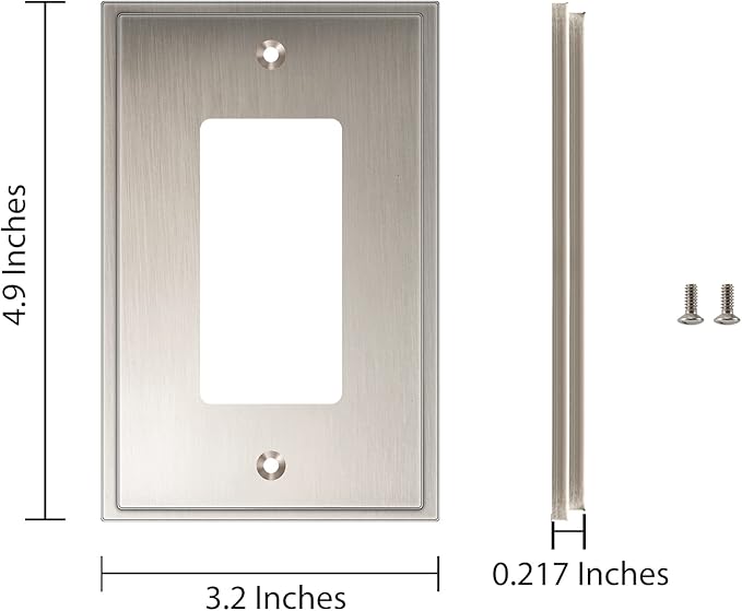 Henne Bery Soft Modern Decorative Wall Plate Switch Plate Outlet Cover (Single Decorator 2PK, Satin Nickel)