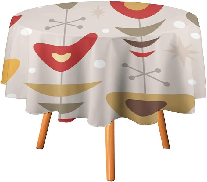 Retro Mid Century Round Tablecloth, Abstract Rustic Colorful Geometric Print Tablecloth for Home Party Dining Room Kitchen Decor 50Inch(127cm)