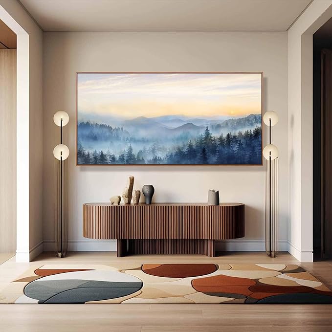 Forest Wall Art Sunrise Wall Art Decor Mountain Canvas Pictures Framed Artwork Large Arts 36"x70" for Home Office