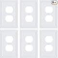 6-Pack Single Duplex Outlet Cover Plate, Decorative White Switch Plates and Outlet Covers, Metal Wall Plates for Electrical Outlets, 1 Gang Receptacle Cover, Corrosion Resistant