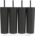 SKINNY TUMBLERS Matte Pastel Colored Acrylic Tumblers with Lids and Straws (4 pack) | 16oz Double Wall Plastic Tumblers With FREE Straw Cleaner! Reusable Cup With Straw | Vinyl DIY Gifts (Black)
