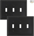 2-Pack Triple Toggle Light Switch Cover Plate, Pearls Decorative Switch Plate Covers, Black 3 Gang Metal Wall Plate, Corrosion Resistant