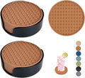 Set of 12 Silicone Coasters, 4'' Drink Coaster with Holder, Round Coasters for Drinks Beer Coffee Home Office Bar Desk Tabletop Protection, Non-Slip Rubber Coaster (Tawny, 12 Pcs-Plastic Holder)