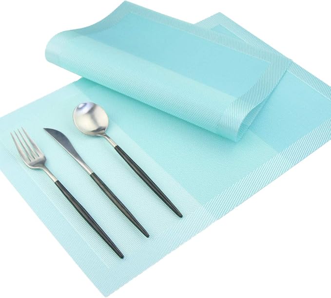 PIGCHCY Placemats 18 x12 inches Woven Vinyl Place Mats for Dining Table,Washable Easy to Clean Table Mats Non Slip Placemats Set of 4 (Teal)