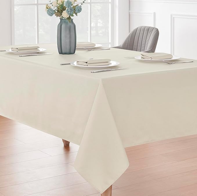 2 Pack Rectangle Tablecloth, 60x84 inch, Water Resistant Wrinkle Free Linen Textured Table Cloth Washable, Decorative Fabric Table Cover for Dining, Party and Camping, Beige