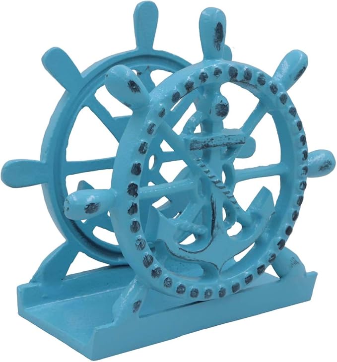 THDC Nautical Napkin Holder, Lunch, Dinner, Nautical Collection Napkin Holder, Made of Metal (Anchor Distressed Blue)