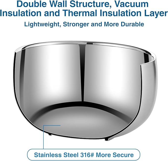 16.9 Fl Oz Ice Cream Bowl,Stainless Steel 316# Insulated Double Wall Vacuum Soup Bowl, Set of 2