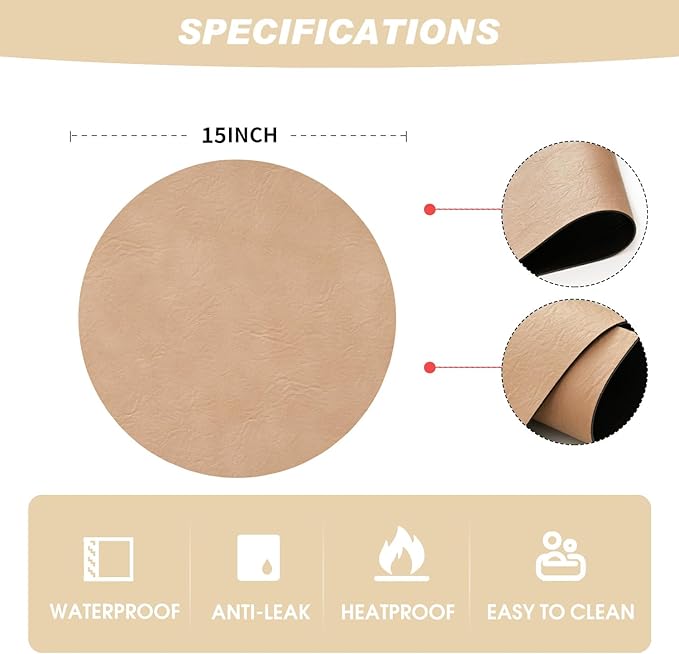 Artoid Mode Pink Faux Leather Placemats Set of 4, 15 Inch Waterproof Wipeable Heat Resistant Vinyl Place Mats, Reversible Table Mats for Spring Kitchen Dining Decor