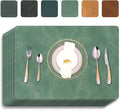 Faux Leather Reusable Table mats Set of 6,Waterproof&Stain-Resistant Place Mats,Heat-Resistant&Non-Slip Placemats for Indoor Outdoor Patio Table Kitchen and Kids,12''x17(Avocado Green)
