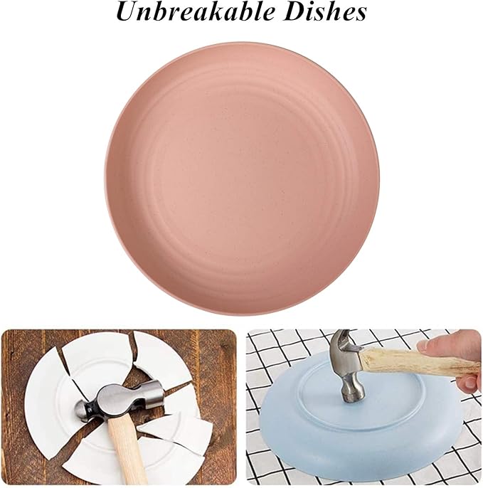 Wheat Straw Plates Lightweight Unbreakable Dinner Dishes Plates Set Dishwasher & Microwave Safe (Large 8 Pack 8')