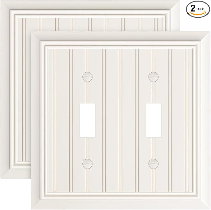 2-Pack Classic Beadboard Double Toggle Light Switch Cover Plate, Durable Natural Bamboo Fiber Decorative Switch Plate Covers, Light Almond 2 Gang Wall Plate