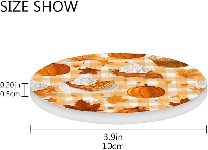 Coasters for Drinks Coaster Drink Set Decorative Coffee Table Desk Cup Mat Spring Cute Cork Bar Backing Round Home Decor Thanksgiving Pumpkin Cakes Yellow36