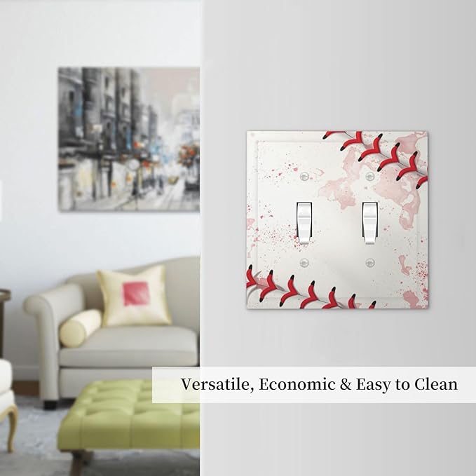 Decorative Light Switch Cover Baseball Sports Ball Game 2 Gang Wall Plate Double Toggle Switch Plate Receptacle Electrical Outlet Cover Switchplate for Bathroom Bedroom Decor（2 Pack）