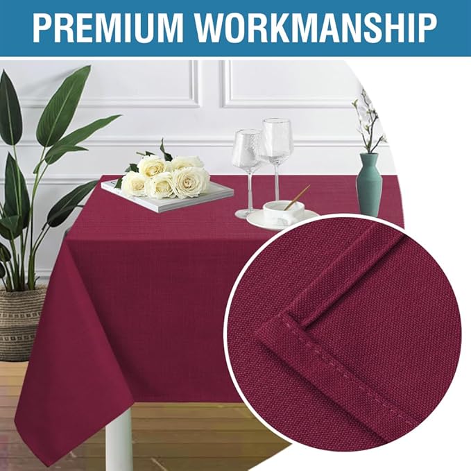 H.VERSAILTEX Linen Textured Table Cloths 60 x 60 Inch Premium Solid Tablecloth Spill-Proof Waterproof Table Cover for Dining Buffet Feature Extra Soft and Thick Fabric Wrinkle Free, Christmas Red