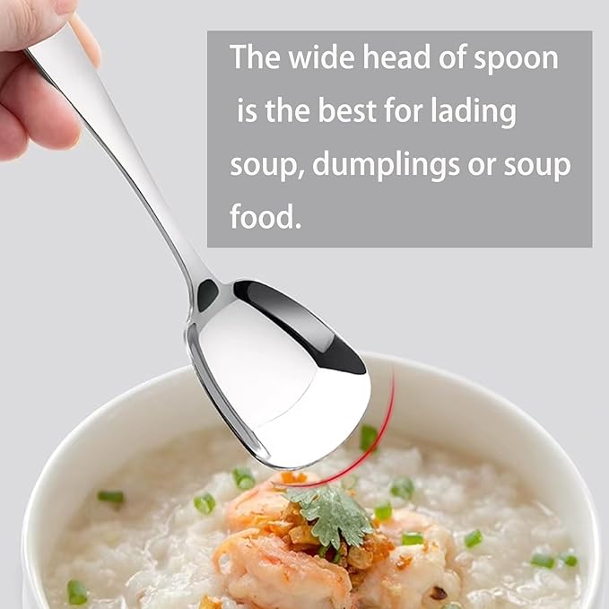 Square Head Soup Spoons, Korean Style Thick Heavy Square Dessert Spoon,Long Handled Stainless Steel Soup Spoons Table Spoons Flat Square Spoon,Set of 4,7 Inches.