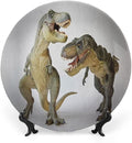 Ceramic Plates, Dinosaur Decorative Ceramic Plates, Tyrannosaurus Rex Pair Facing Off Ferocious Creatures, 6 Inch, for Dining, Parties, Wedding, Ivory Brown Grey