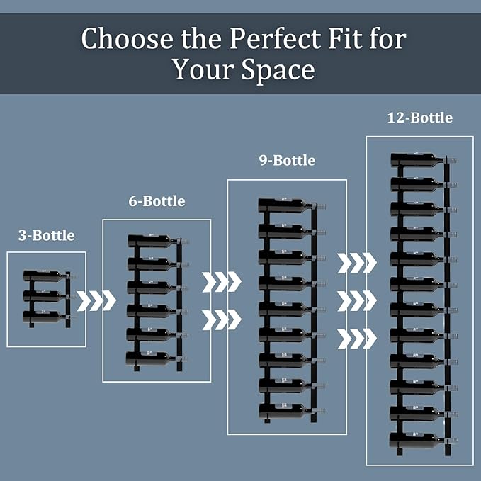 12-Bottle Black Metal Wall Mounted Wine Rack – Modern Industrial Wine Bottle Storage Organizer for Home Bar, Kitchen, Dining Area & Wine Cellar