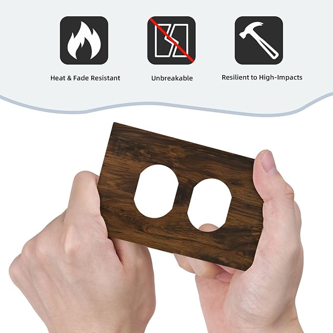 Outlet Covers Brown Rustic Wood Grain Vintage Wooden Texture 1 Gang Duplex Light Switch Cover Plate Decorative Wall Plates Electrical Switchplate Receptacle for Cabin Bedroom Decor（2 Pack）