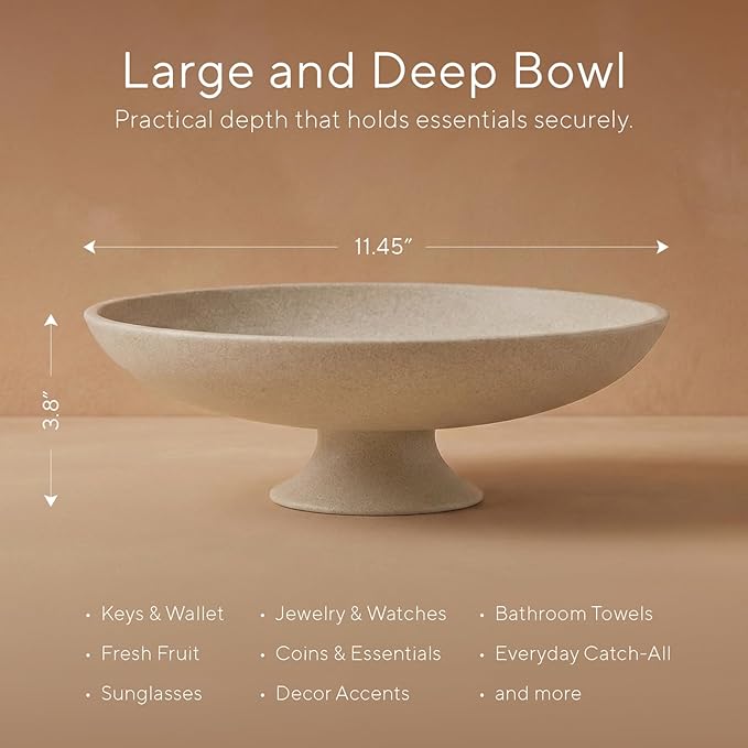 Large Decorative Bowl, Modern Pedestal Bowl for Home Decor, Decorative Fruit Bowl for Kitchen Counter, Stylish Key Bowls for Entry Table, 11.45” Diameter & 3.8” Height