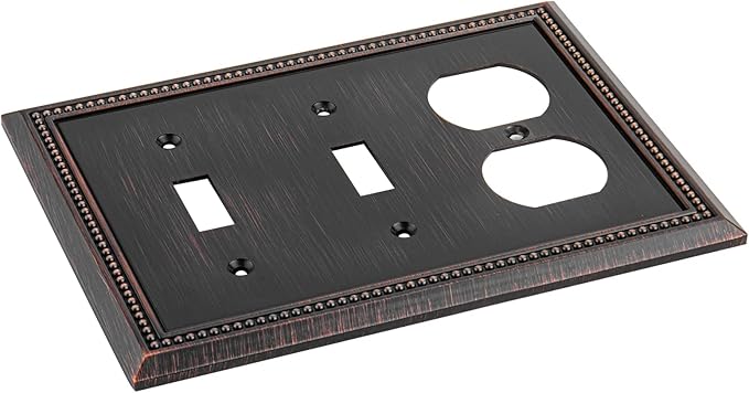 Henne Bery Sunken Pearls Heavy Duty Decorative Wall Plate Switch Plate Outlet Cover (Double Toggle/Single Duplex, Aged Bronze)