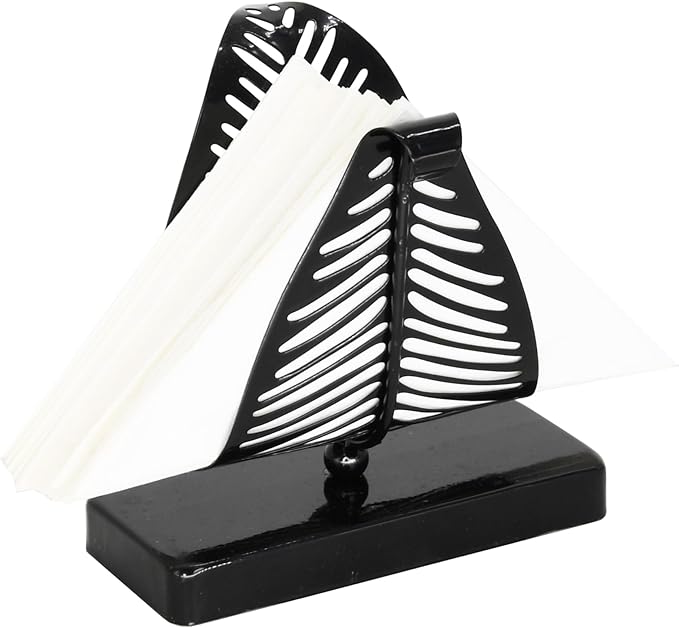 OwlGift Freestanding Modern Napkin Holder with Leaf Design, Tabletop Tissue Dispenser, Napkin Storage Organizer – Black