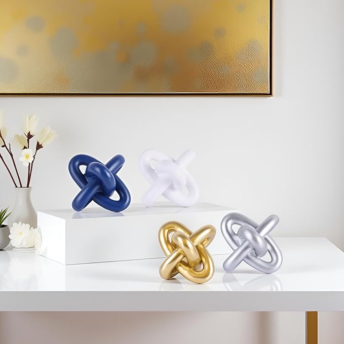 XMGZQ Blue Knot Decor for Coffee Table Book,Chain Link Decor for Bookshelf Entry Table TV Stand,Navy Knot Sculpture for Home Living Room,Object Decoracions para sala,adornos para sala Modernos