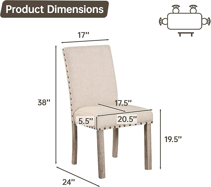 Morden Fort Farmhouse Style Dining Chairs Set of 2, Rustic Upholstered Kitchen & Dining Room Chairs with Rivet Detailing, Solid Wood Legs & Sturdy Wooden Chair Design for Comfortable Seating