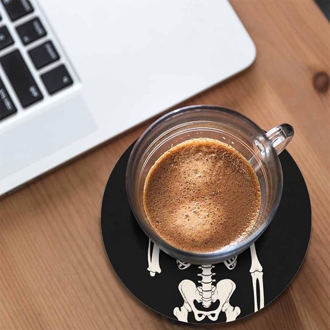 Human Skeleton Posing Drink Coaster for Tabletop Protection Happy Skeleton Rock Skull Non-Slip Cups Place Mats Home Decor Diatomite Material for Men Women