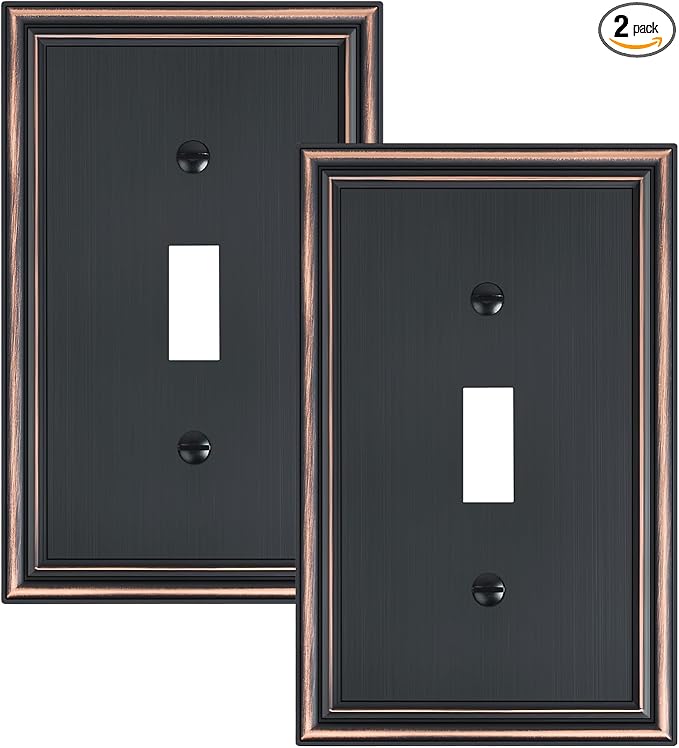 2-Pack Single Toggle Light Switch Cover Plate, Durable Solid Zinc Alloy Decorative Switch Plate Covers, Aged Bronze 1 Gang Wall Plate, Corrosion Resistant