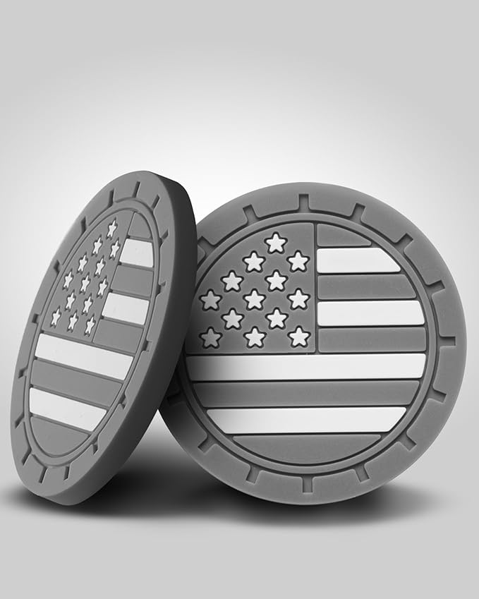 4 Pack Car Cup Coasters, Universal American Flag Non-Slip Silicone Cup Holder Inserts, Car Interior Accessories, Grey