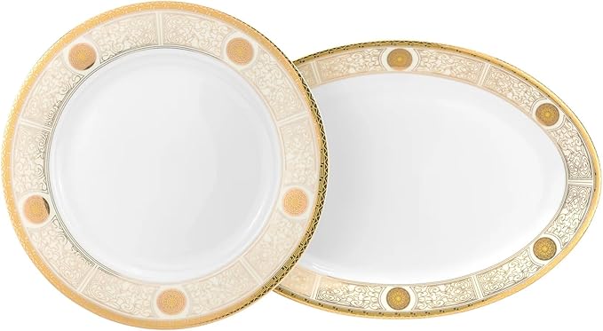 Euro Porcelain 57-pc Banquet Dinnerware Set, Luxury Bone China Tableware, Service for 8
