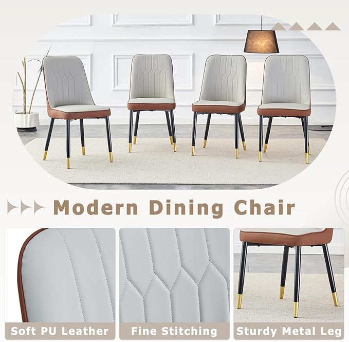 53” Round Dining Table Set for 6｜7 Piece Wood Dining Table Set｜Extendable Dining Room Table with 6 Chairs｜Black Wooden Tabletop with Metal Legs｜Easy Assembly｜Space Saving｜for Kitchen, Living Room