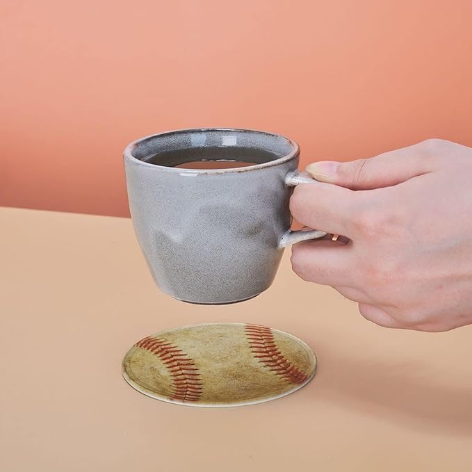 Baseball Coasters for Drinks with Holder Leather Coasters Set of 6 for Coffee Table
