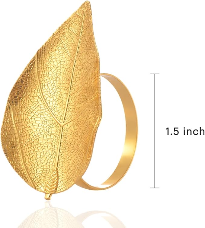 Decozen Set of 8 Gold Napkin Rings in Leaf Design, Festive, Table Decor Setting for Holiday, Wedding, Birthday, Kitchen, Home Decor, Housewarming Gift - Mothers Day Decorations