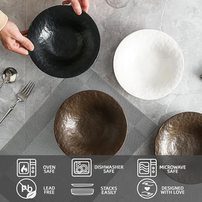 8 Inch Elegant Porcelain Dinner Plates, Round Appetizer Plates, Perfect for Salad, Dessert, Pasta, Snacks,Fruit,Breakfast, Party, Dishwasher & Microwave Safe, Salad Plates Set of 4(Black)