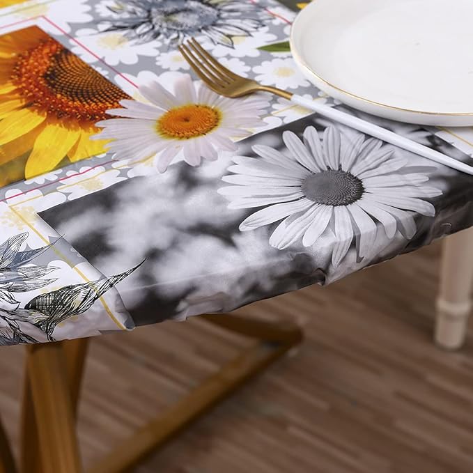 Walrus Round Vinyl Fitted Tablecloth with Flannel Backing Elastic Edge Design Table Cover Waterproof Oil-Proof PVC Table Cloth Stain-Resistant Best for 45"-56" Round
