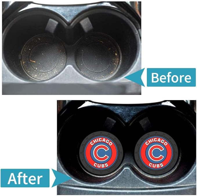 Silicone Cubs Car Cup Holder Coasters,Baseball Fans Car Coasters for Chicago Cubs Fans, Non-Slip Universal Fit Cup Holder Insert