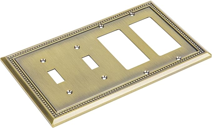 Henne Bery Sunken Pearls Decorative Wall Plate Switch Plate Outlet Cover (Double Toggle/Double Decorator, Antique Brass)