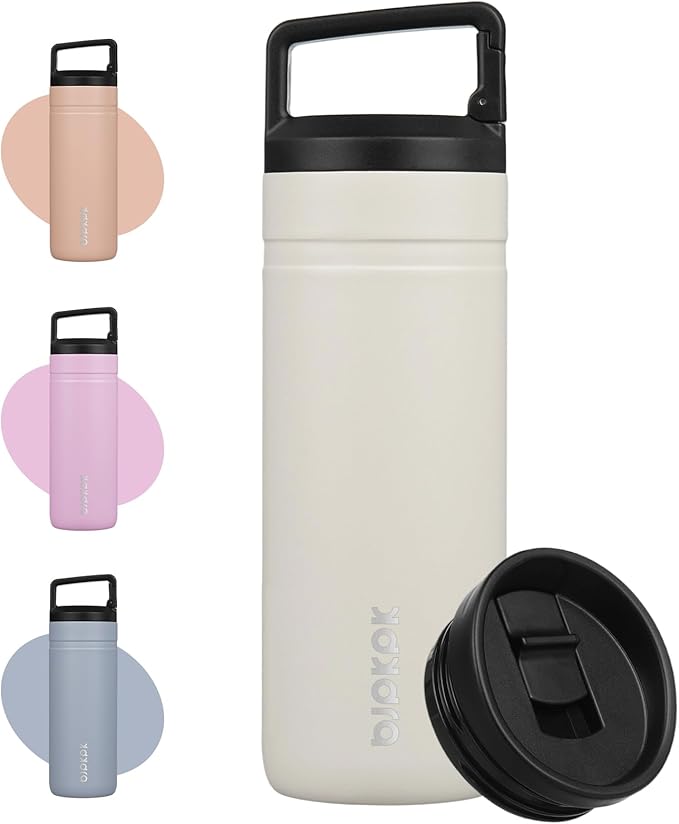 BJPKPK Insulated Water Bottle with 2 Lids,20 oz Double Wall Stainless Steel Vacuum Tumbler Travel Coffee Mug,Wide Mouth Thermal Cup,Milky
