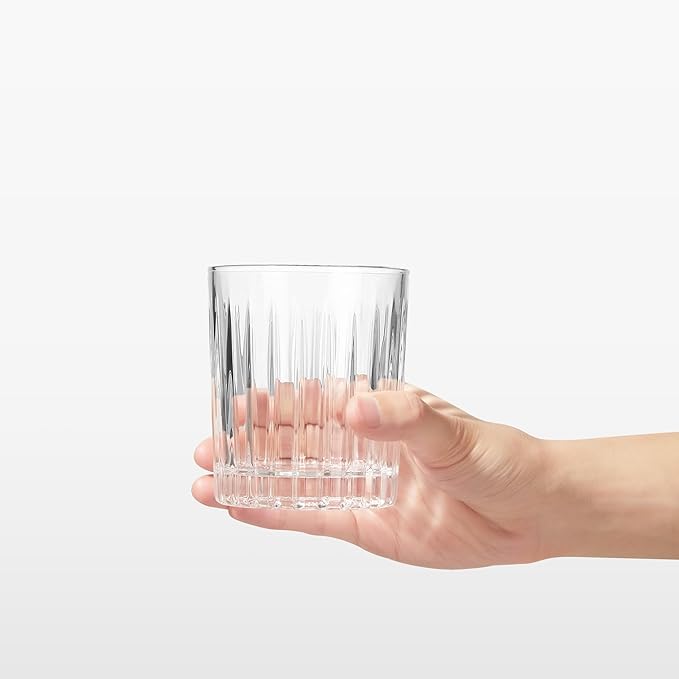 Royalrose Premium VertiLine 10 oz Highball Glasses, 6pc Tall Glass Sets. Lead-Free Crystal Drinking Glasses. Water Glasses, Mojito Glass Cups, and Mixed Drink Cocktail Glass Set. (Short glasses)