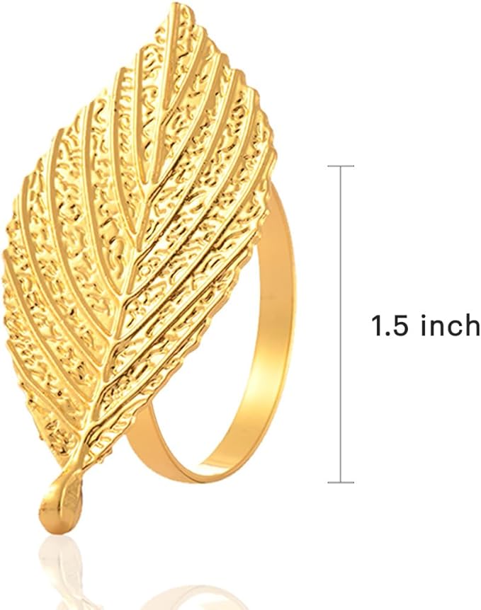 Decozen Set of 8 Gold Napkin Rings in Leaf Design, Festive, Table Decor Setting for Holiday, Wedding, Birthday, Kitchen, Home Decor, Housewarming Gift - Mothers Day Decorations