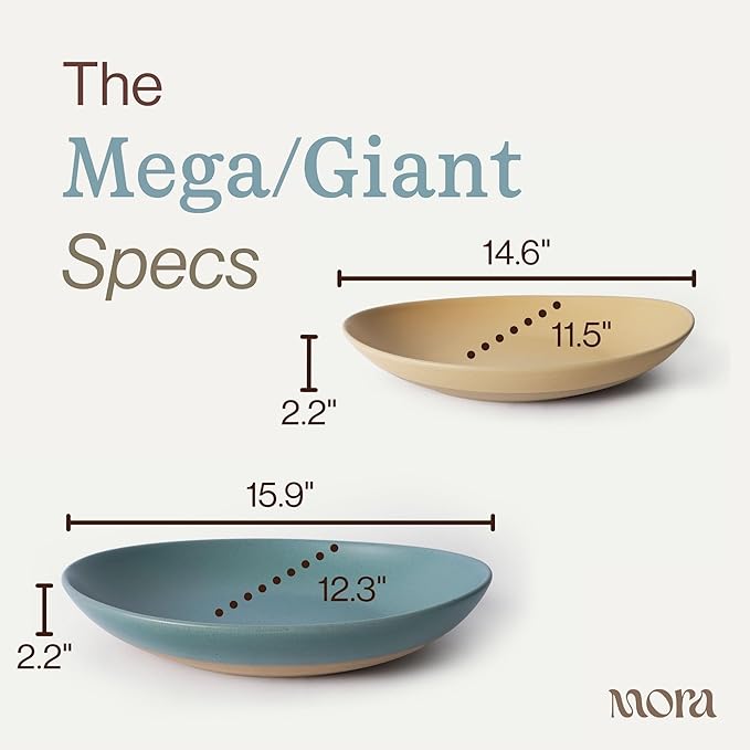 MORA Mega and Giant Serving Dishes Set of 2, 16 inch and 14 inch Ceramic Pottery Oval Platters - Microwave, Oven and Dishwasher Safe - Iris & Merrigold